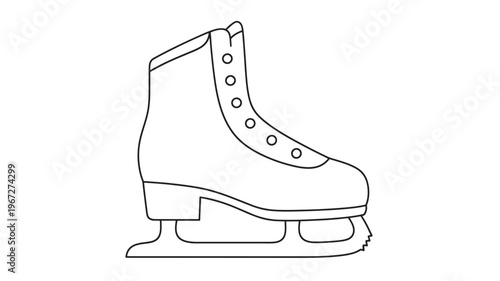 Skate figure black and white line drawing with lacing holes and a sharp blade for ice sports. featuring winter sport, snow, cold with frozen and
