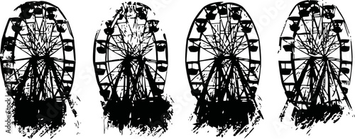 Ferris wheel silhouette on a hill with sky background, amusement park attraction at sunset