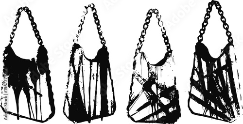 set of four stylish handbags with chain straps in various black and white abstract designs