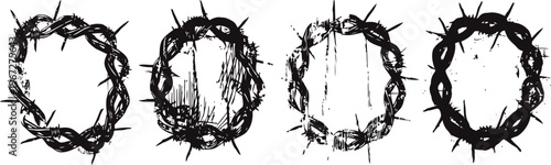 vintage rustic frame borders with thorny branches, grunge ornamental silhouettes, floral decoration elements