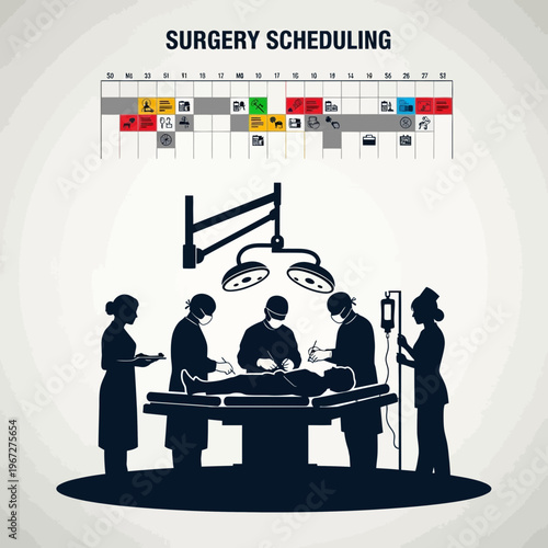 Medical team performing surgery in an operating room with surgical lights and equipment.