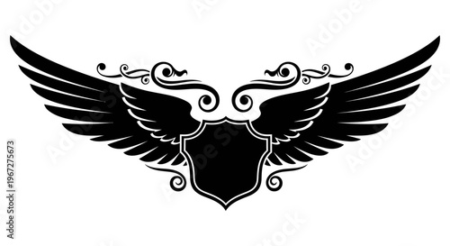 Black winged shield logo emblem symbol.