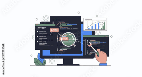 Software Development and Debugging Process on Computer Screen.