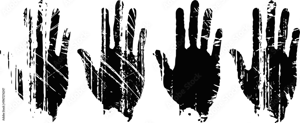 Obraz premium Grunge handprints in black silhouette with distressed texture artistic abstract design element