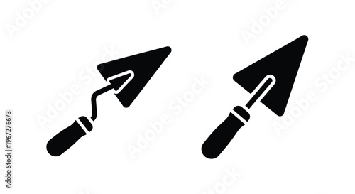 Two black trowels depicted in a simple style on transparent background silhouette