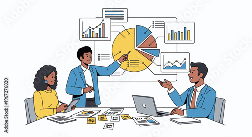 Business professionals analyzing data and charts in a meeting.