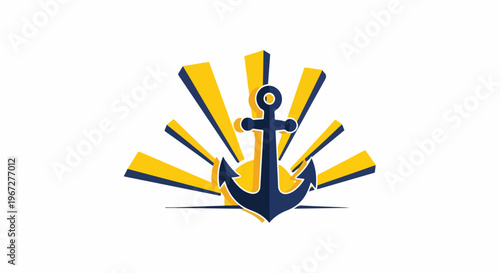 Nautical Anchor Symbol with Sunburst Rays Logo Design, Maritime Emblem, Marine Navigation Icon