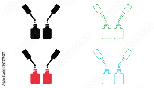 Nail polish vector icons with colorful nail lacquer illustrations