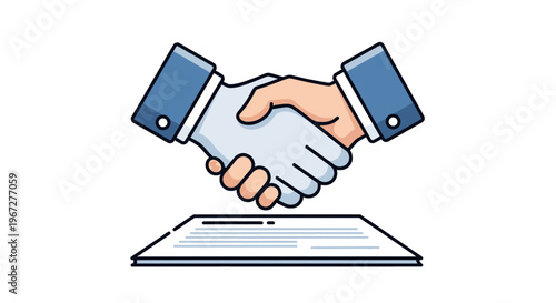 Professional handshake over a signed contract representing business agreement.