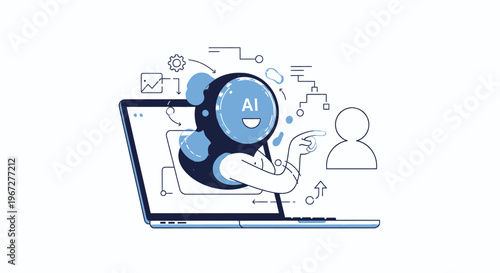 AI Assistant Emerging from Laptop Screen for User Interaction.