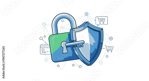 Digital Security Lock and Shield with Key for Online Protection.