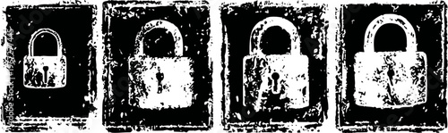 grunge padlock security icons set isolated on white background