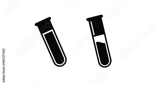 Two test tubes one filled in black silhouette on transparent background