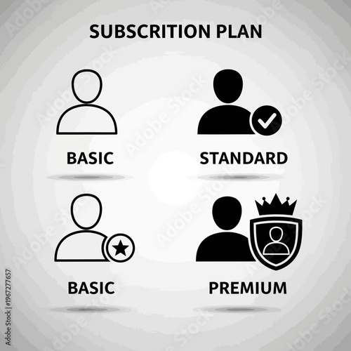 Subscription plan icons representing different membership tiers and benefits for users.