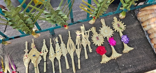 Foto Palm Sunday palms, marketplace for selling palms for the Catholic celebration of