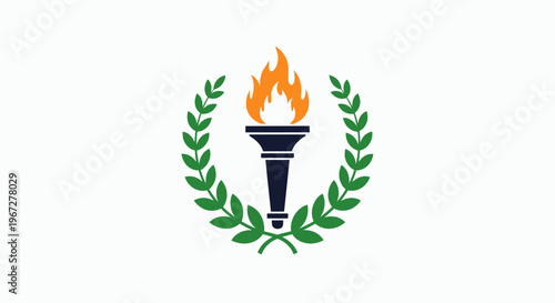 Olympic Torch with Laurel Wreath Symbol.