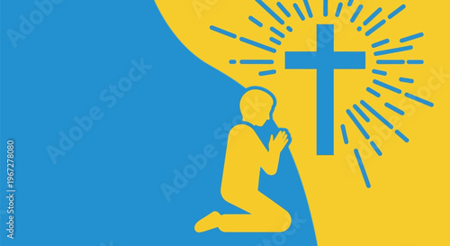 Kneeling Person Praying with Cross.