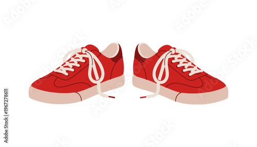 A pair of red sneakers with white laces and soles illustration