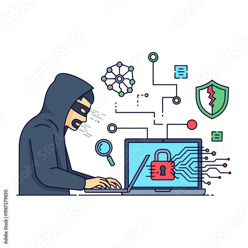 Cyber Hacker Attacking Laptop with Digital Security Breach Concept