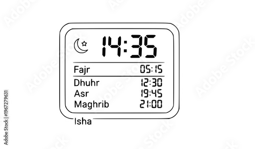 Prayer time clock islamic outline vector illustration