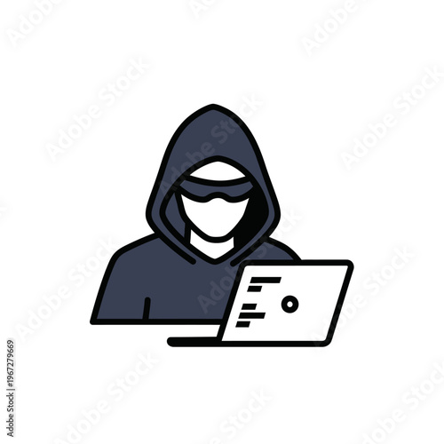Hacker Icon with Laptop Computer, Cybercrime Concept, Digital Security Threat