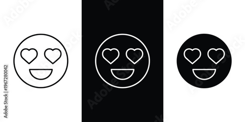 A set of three heart-eyed smiley face icons in different colors and styles