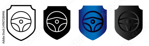 Car Insurance and Driver Safety Shield Icons Vector Set