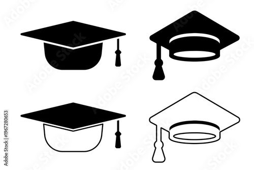 Graduation Cap Icons Set, Education Mortarboard Vector Illustrations