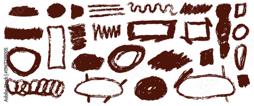 Hand drawn texture grunge brush rectangle, circle round text border. Text box frame rough grunge square, oval paint shape element. Grunge brush frame set.