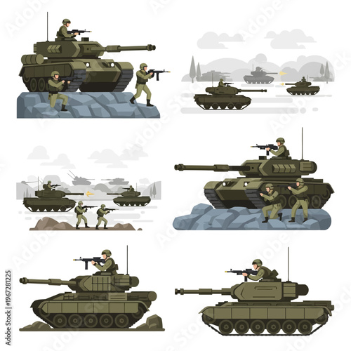 Military Tanks and Soldiers in Combat Scene
