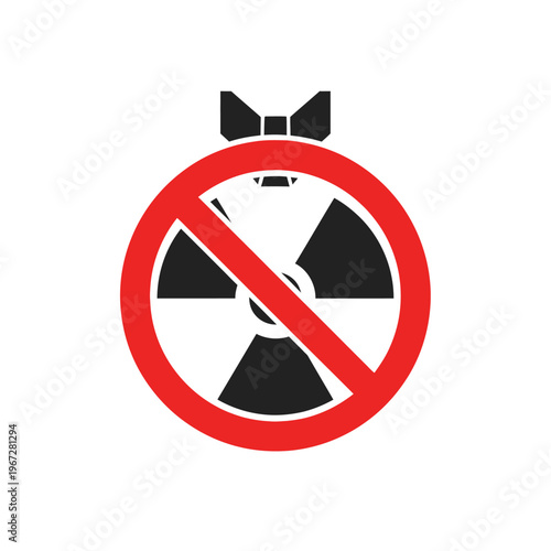 No Nuclear Bomb Icon, Radioactive Symbol Prohibited, Stop War Concept