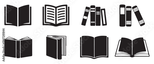 Educational textbook and library icons in various orientations and styles. vector illustration eps 10