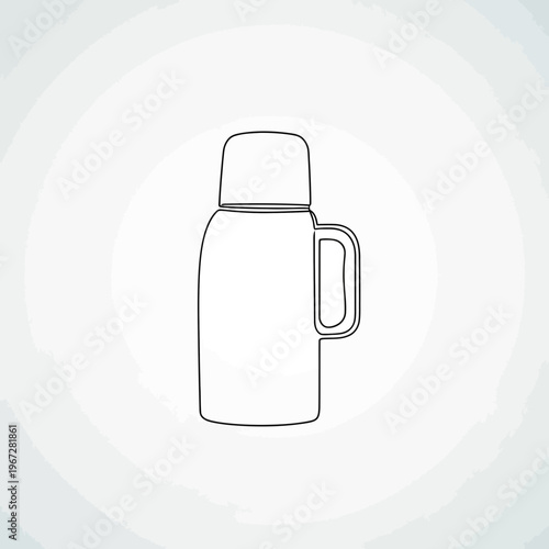 Simple outline drawing of a thermos bottle with a handle and lid.