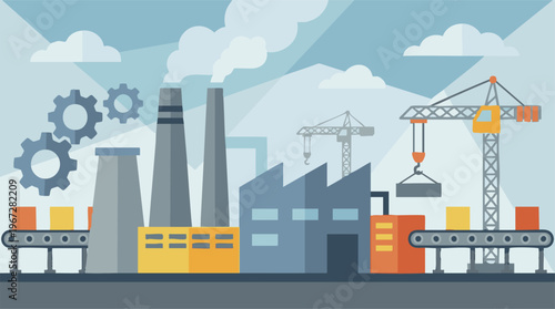 Industrial factory landscape with production facilities and machinery