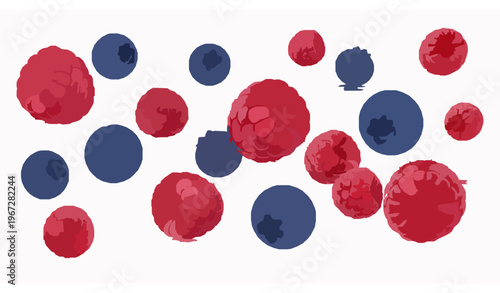 Flying berries vector raspberries blueberries motion fruit illustration