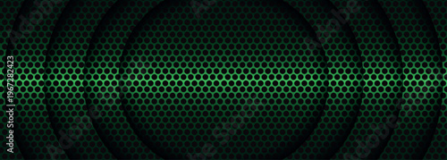 Futuristic technology background with carbon fiber pattern and glowing green geometric layers. Modern graphic template design for banner and social media. EPS. 4