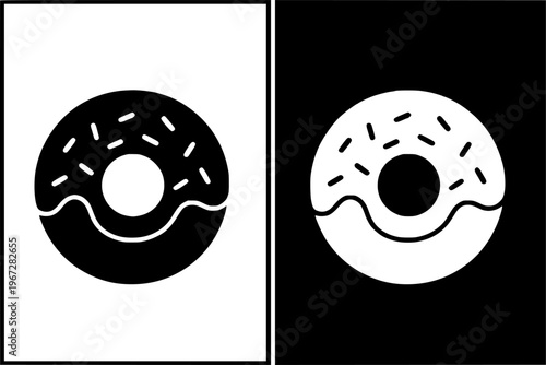 Donut vector icon illustration, in silhouette and negative space version, for food design, isolated on transparent background PNG