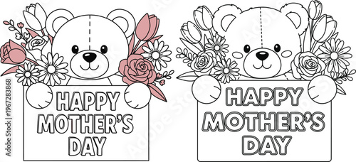 Happy mother's day teddy bear floral greeting cards