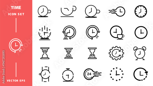 Time clock fast flying time silhouette  hand drawn symbol icon set