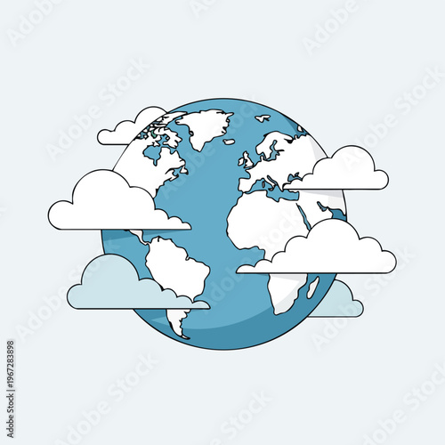 Illustration of Planet Earth surrounded by clouds, representing Earth Day and environmental awareness