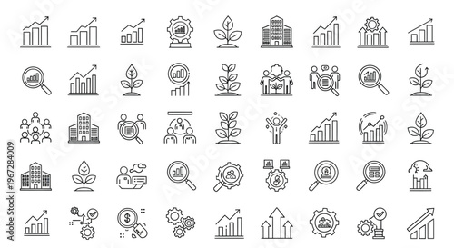 Collection of line icons representing business growth and sustainability