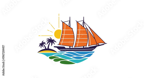 Sailing Boat on Calm Tropical Waters.