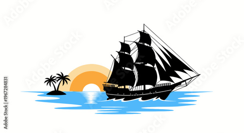 Sailing Ship Sailing Across Ocean Water.