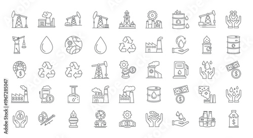 Collection of linear oil industry ecology and environmental icons