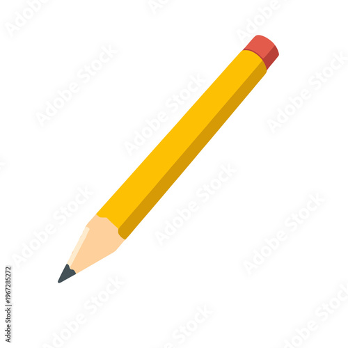 A colorful illustration of a yellow pencil with a red eraser on transparent background
