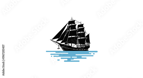 Vintage Sailing Ship on Water Surface.
