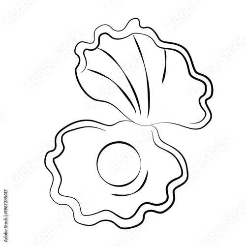 Hand-drawn seashell with a pearl line art graphic illustration for wedding decor, party invitations, cards, menu cover