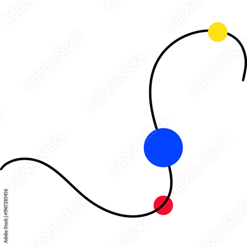 Abstract Line with Color Dots, Modern Decorative Curve Element, Decorative Swirl Curl Line Flourish Ornament, Calligraphy Scroll Divider Elegant
