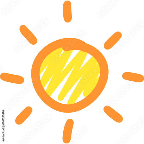 Sun Doodle Icon, Hand Drawn Cartoon Sunshine Illustration