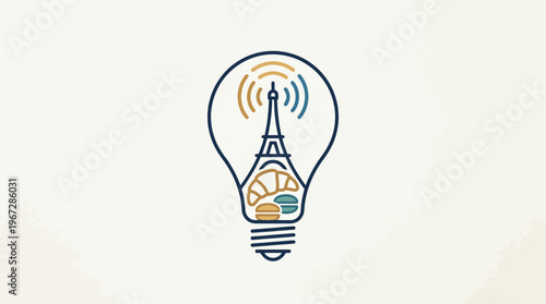 Eiffel Tower Inside a Light Bulb Suggesting Idea Generation